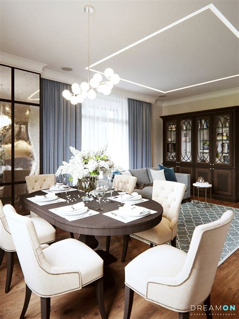 Гостиная с большим столом и диваном (32 фото)