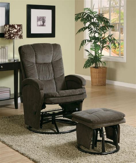 Chocolate Deluxe Glider Rocker Recliner And Ottoman 600159 From Coaster 600159 Coleman Furniture