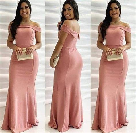 Vestido Festa Madrinha De Casamento Longo Ros Serenity R Cor Nude Sereia Ombro A