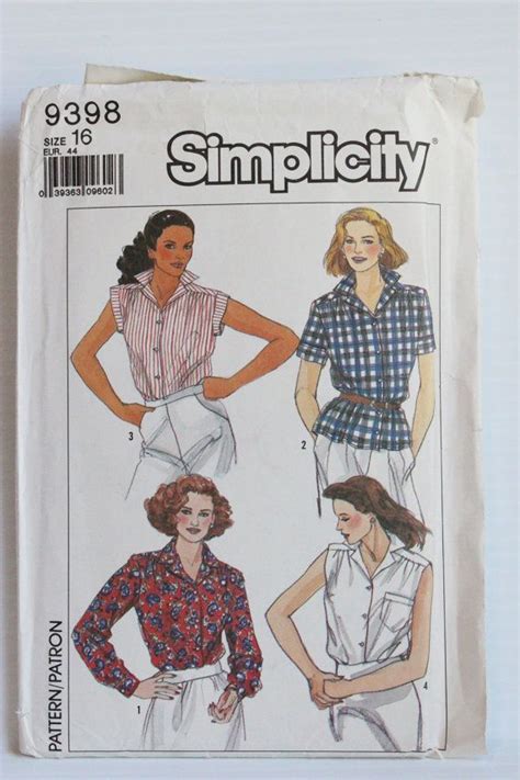 Simplicity Shirt Patternvintage Womens Patternwomens Button Down Sleeveless Shir Shirt