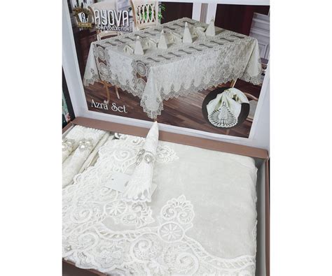 Скатерть Велюровая Бархатная с Кружевами 160x220см +8 Салфеток Ayova ...
