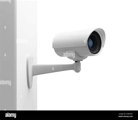 White CCTV Security Camera On The White Wall 3d Rendered Stock Photo