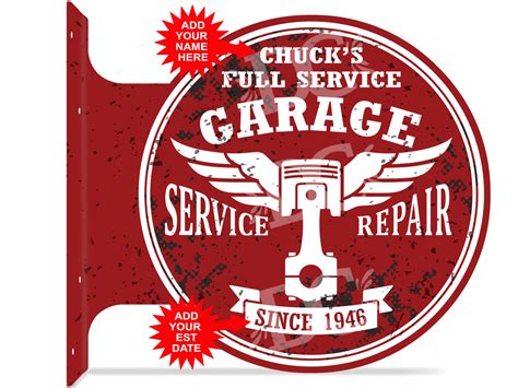 Vintage Full Service Garage Themed Customized Double Sided Metal Flange