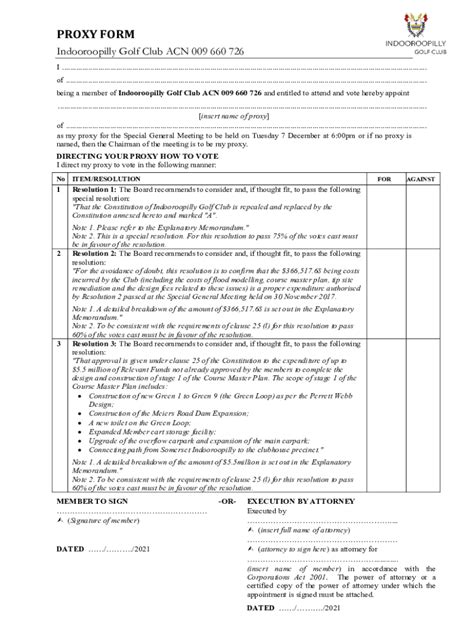 Fillable Online SGM Draft Proxy Form And Explanatory Memorandum 2021