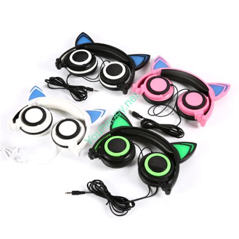 Cat Ear black с синей подсветкой. Складные наушники кошачьи ушки ...