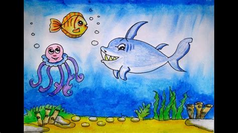 Draw A Scenery Of Ocean Bottom Under The Sea By Indrajit Art School