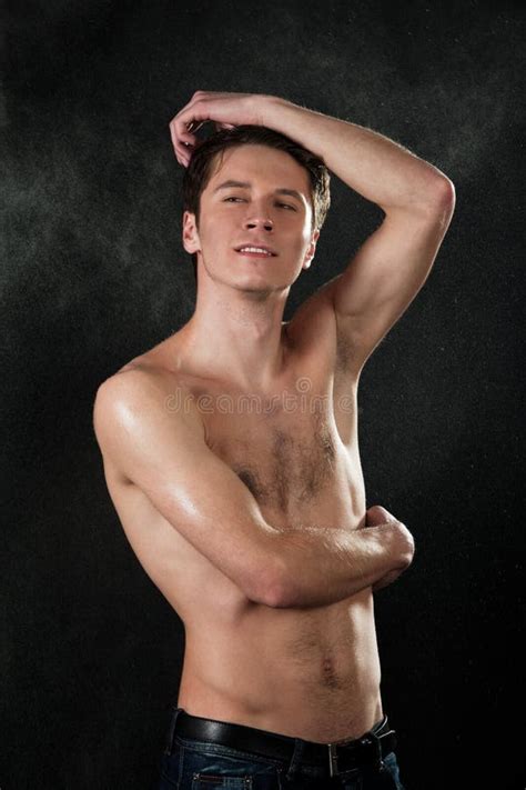 Guy With Naked Torso And Green Scarf Around Neck Stock Image Image Of Male Athlete