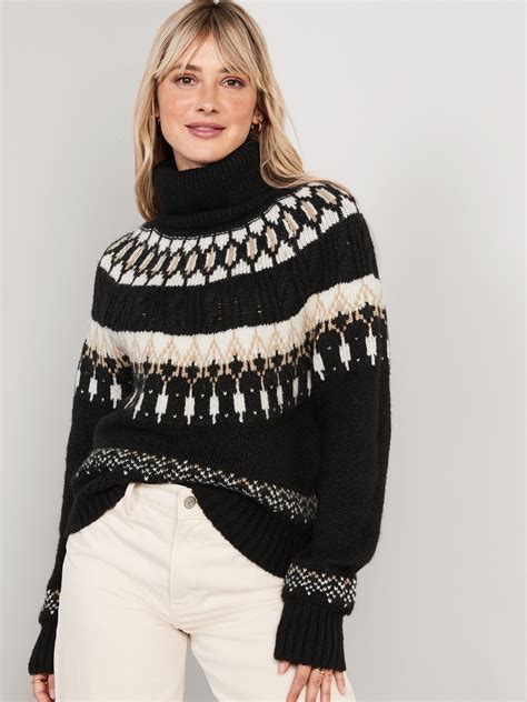 Cozy Fair Isle Cable Knit Turtleneck Sweater For Women Old Navy