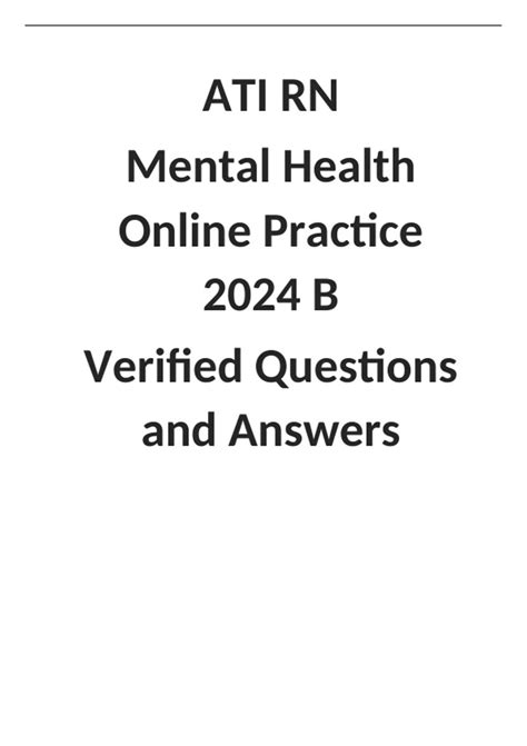 Ati Rn Mental Health Online Practice B Verified Questions And