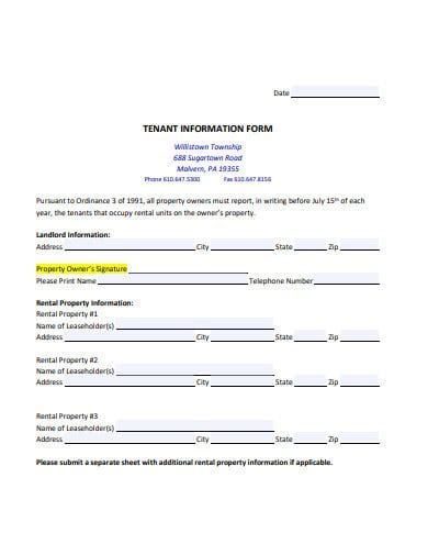 19 Tenant Information Form Templates In Pdf Doc Free And Premium