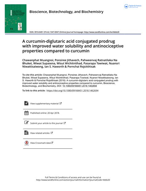 PDF A Curcumin Diglutaric Acid Conjugated Prodrug With Improved Water