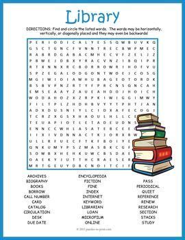 Library word search puzzle worksheet. A great activity to introduce ...