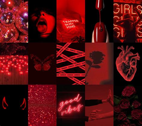 Red Aesthetic Collage Wall Kit Neon Red Collages Printable Etsy