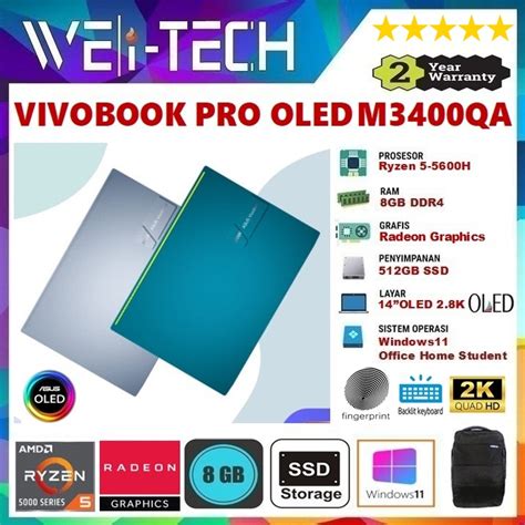 Jual ASUS VIVOBOOK PRO 14X OLED M3400QA RYZEN 5 5600H 8GB 512GB SSD