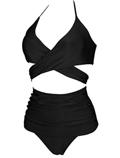 Buy COCOSHIP Women S Ruching High Waist Bikini Set Cross Wrap Push Up Top Tie Back Bathing