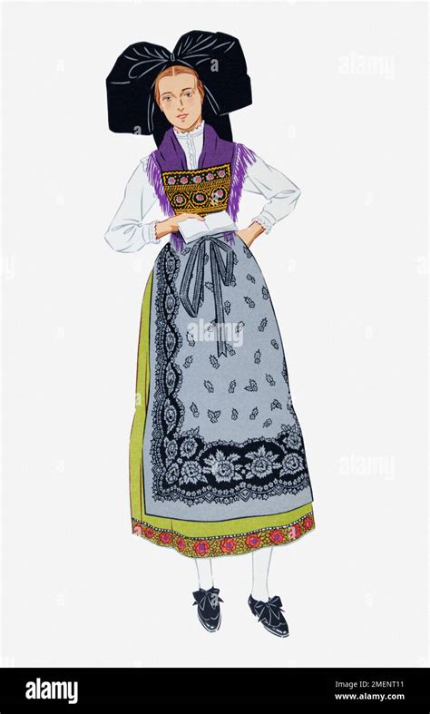 Illustration Of Woman Wearing Traditional Costume From Alsace France