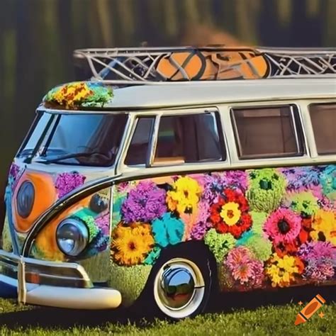 Colorful Flower Power Vw Bus On A Camping Site On Craiyon