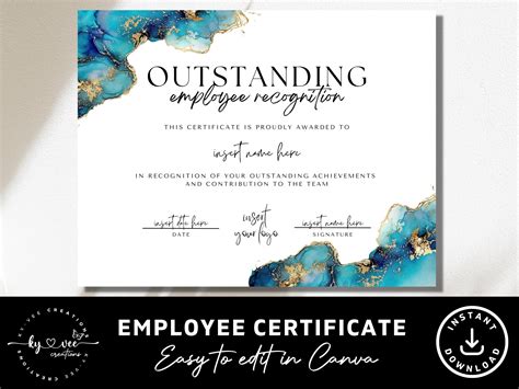 Employee Appreciation Certificate Template INSTANT DOWNLOAD - Etsy