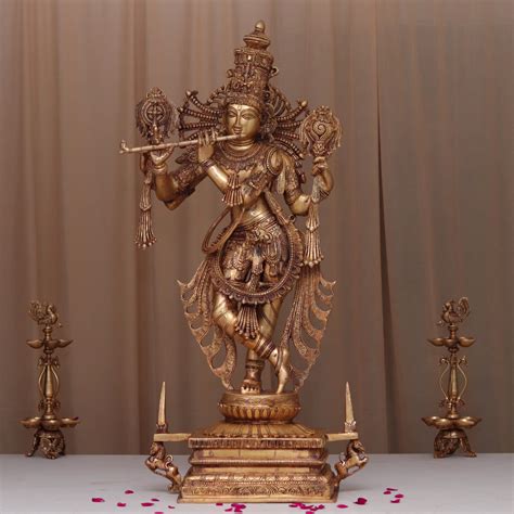 Large Size Brass Lord Krishna Idol With Sankha Chakra Devsabha