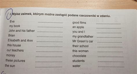 Wpisz zaimek którym można zastąpić podane rzeczowniki w zdaniu zrobi