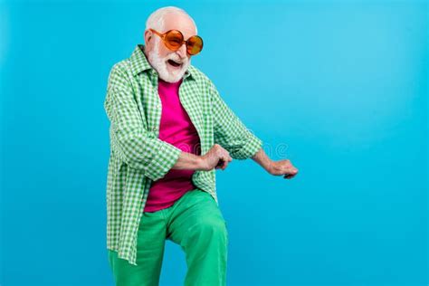 Photo Of Dreamy Cheerful Old Positive White Haired Grandpa Dance Good Mood Vacation Empty Space