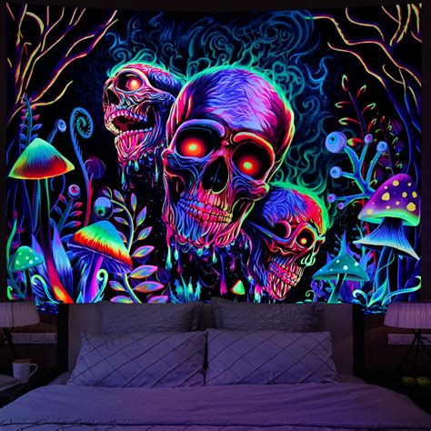 Amazon Amonercvita Blacklight Skull Tapestry Trippy Skeleton Wall