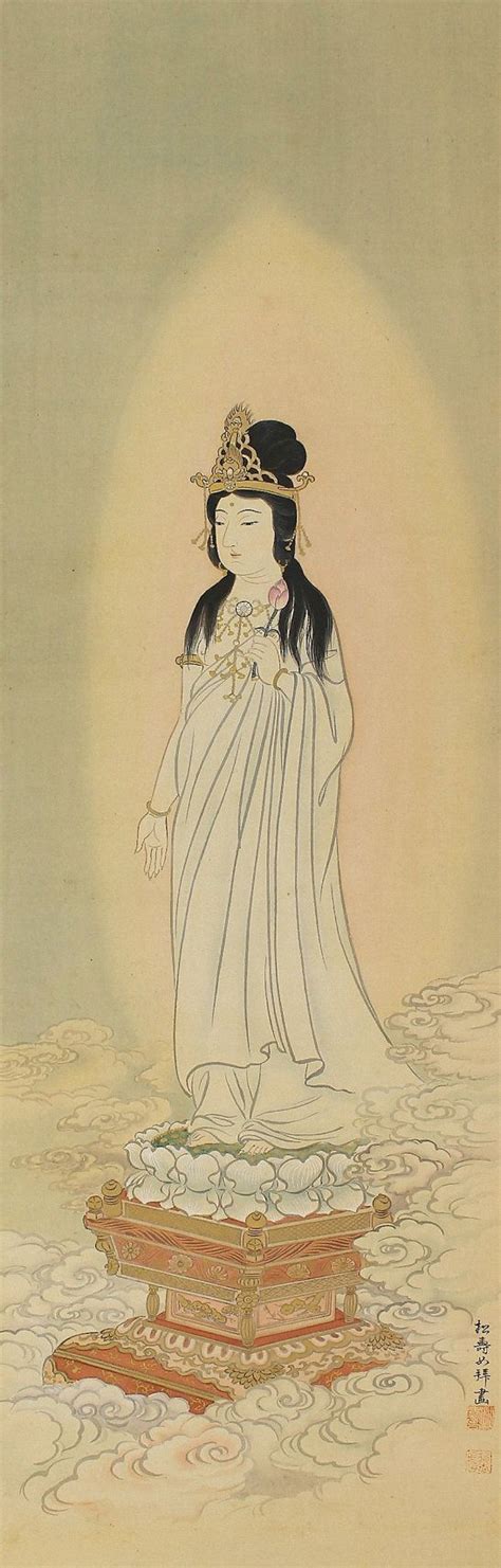 White Robed Guanyin Bodhisattva Japanese Hanging Scroll Painting