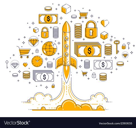 Startup Rockets Take Off Space Flying Royalty Free Vector