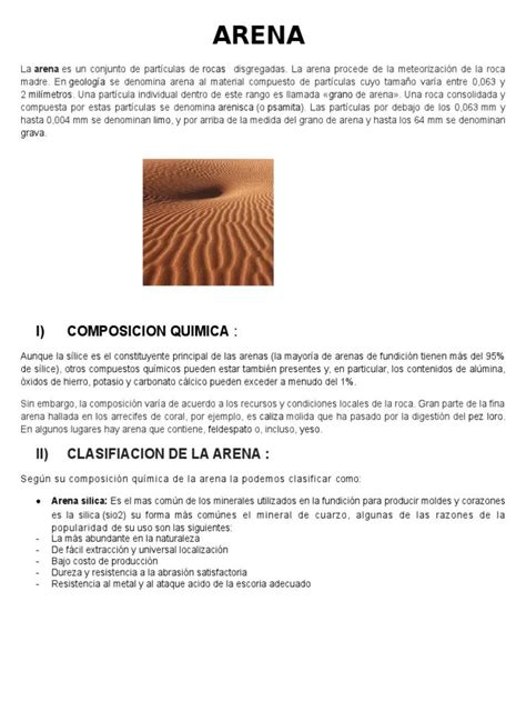 Composición química de la arena para construcción Padua Materiales