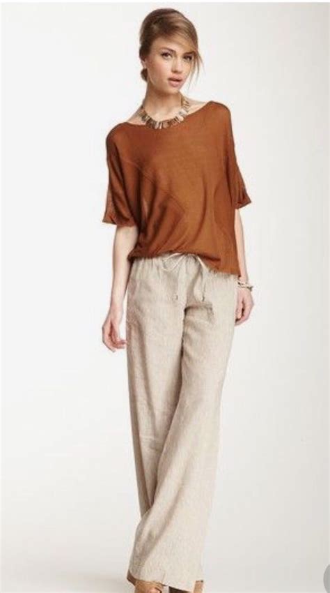 Linen Beige Trousers Outfit Fashion Model Dress Shirt Ann Taylor