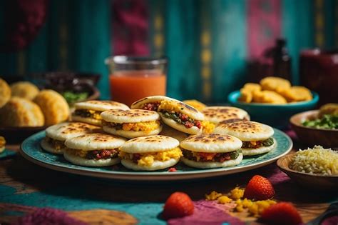 Premium AI Image | assortment of arepas with filling on plate