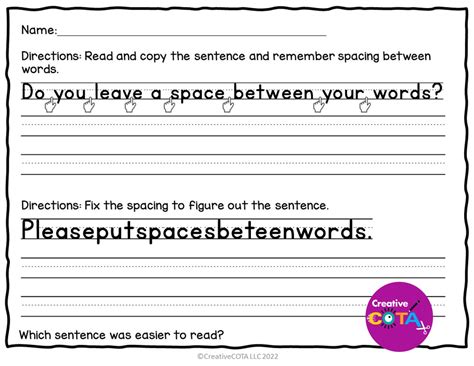 handwriting spacing  words  therapy source