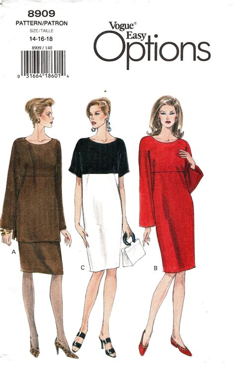 Sz 14 16 18 Vogue 90s Dress Pattern 8909 Misses Very Etsy