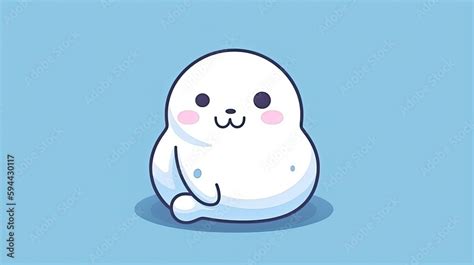 Cute cartoon white seal sitting on blue background. Generative ai animated seal Stock ...