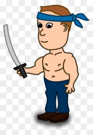 Man Holding Sword And Wearing Head Band Vector Clip Cartoon Man With