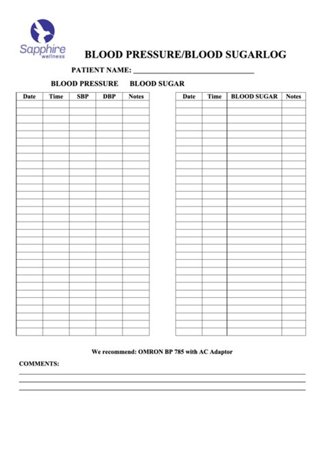 Free Printable Blood Pressure And Blood Sugar Log Sheet - Printable ...