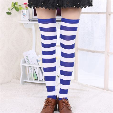 Nuzyz Women Stripe Thigh High Over The Knee Stockings Stretch Long