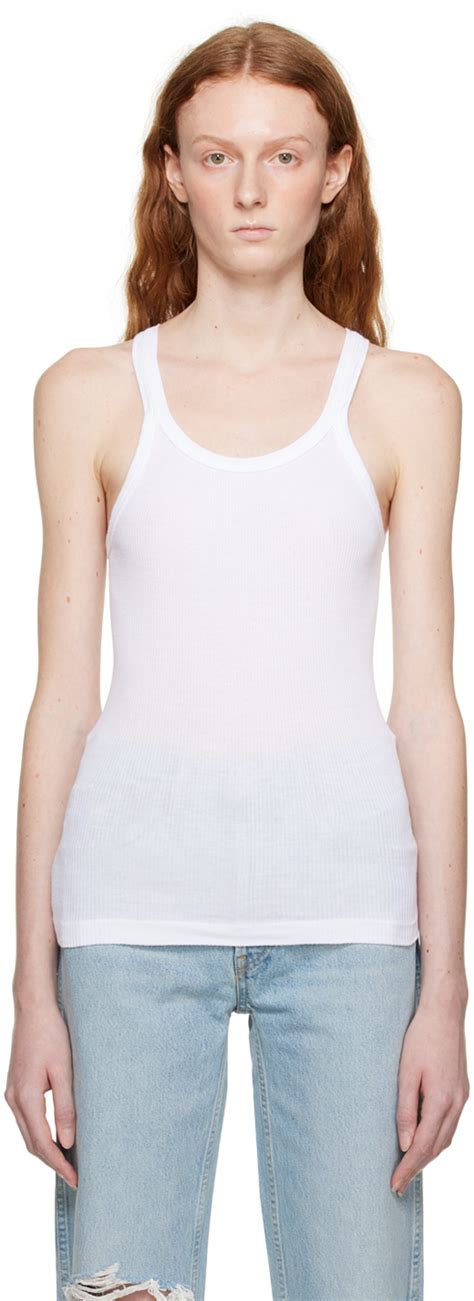 Re Done White Ribbed Tank Top SSENSE