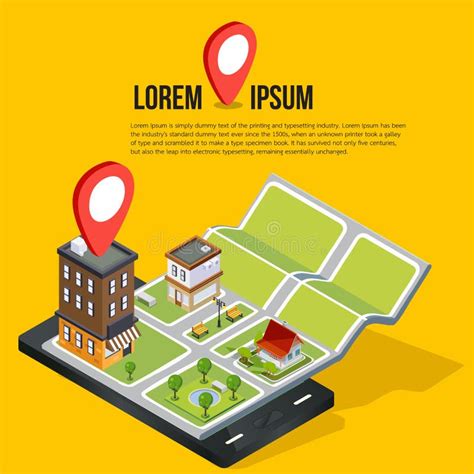 Flat 3d Isometric Mobile Gps Navigation Maps Stock Illustration