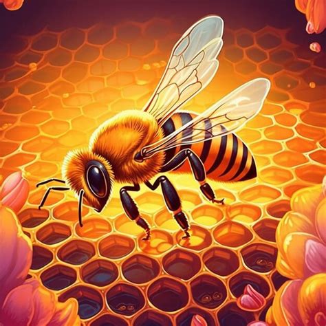 Premium AI Image A Close Up Of A Bee On A Honeycomb With Flowers