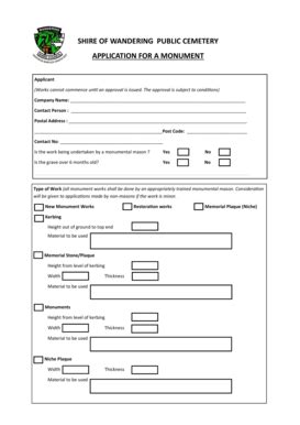 Fillable Online Wandering Wa Gov SHIRE OF WANDERING PULI EMETERY