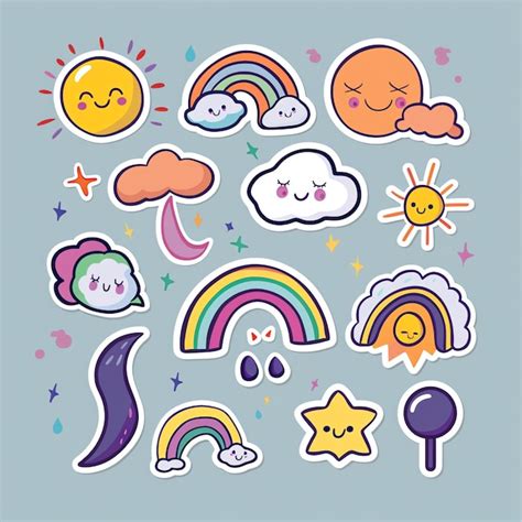 A collection of stickers with different symbols and rainbows | Premium ...