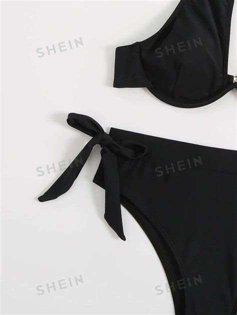 Shein Swim Conjunto De Biquíni Mono De Praia De Verão Cortado Halter