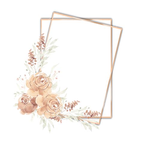 Empoeirada Vintage Rosa Aquarela Flor Moldura Dourada Png Casamento