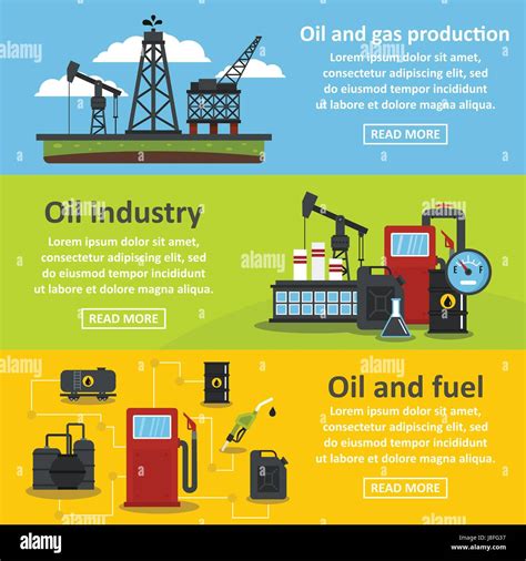 Oil Industry Gas Banner Horizontal Set Flat Style Stock Vector Image