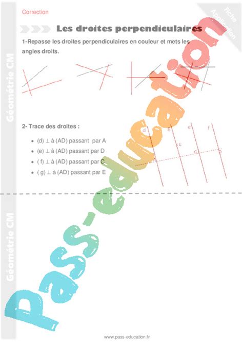 Droites Perpendiculaires Cm Fiche De Pr Paration Pass Education