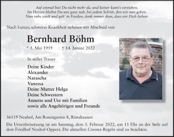 Traueranzeigen von Bernhard Böhm trauer36 de