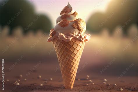 Ice Cream Cone High Definition Photorealistic Closeup High Angle