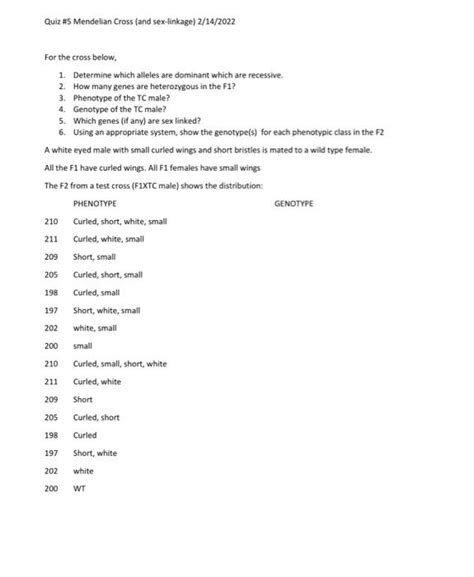 Solved Quiz 5 Mendelian Cross And Sex Linkage 2 14 2022 Chegg