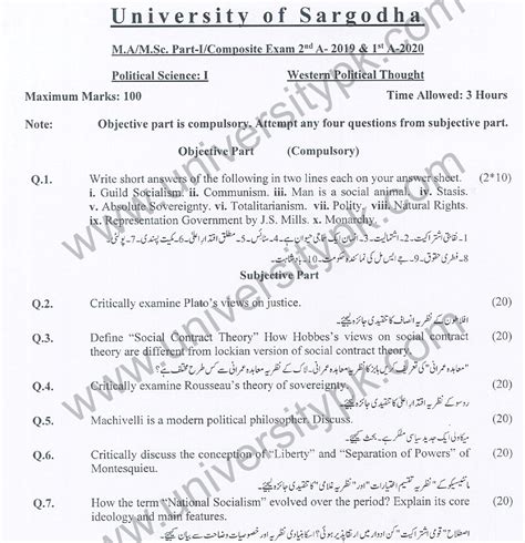 Western Political Thought MA Political Science Sargodha University